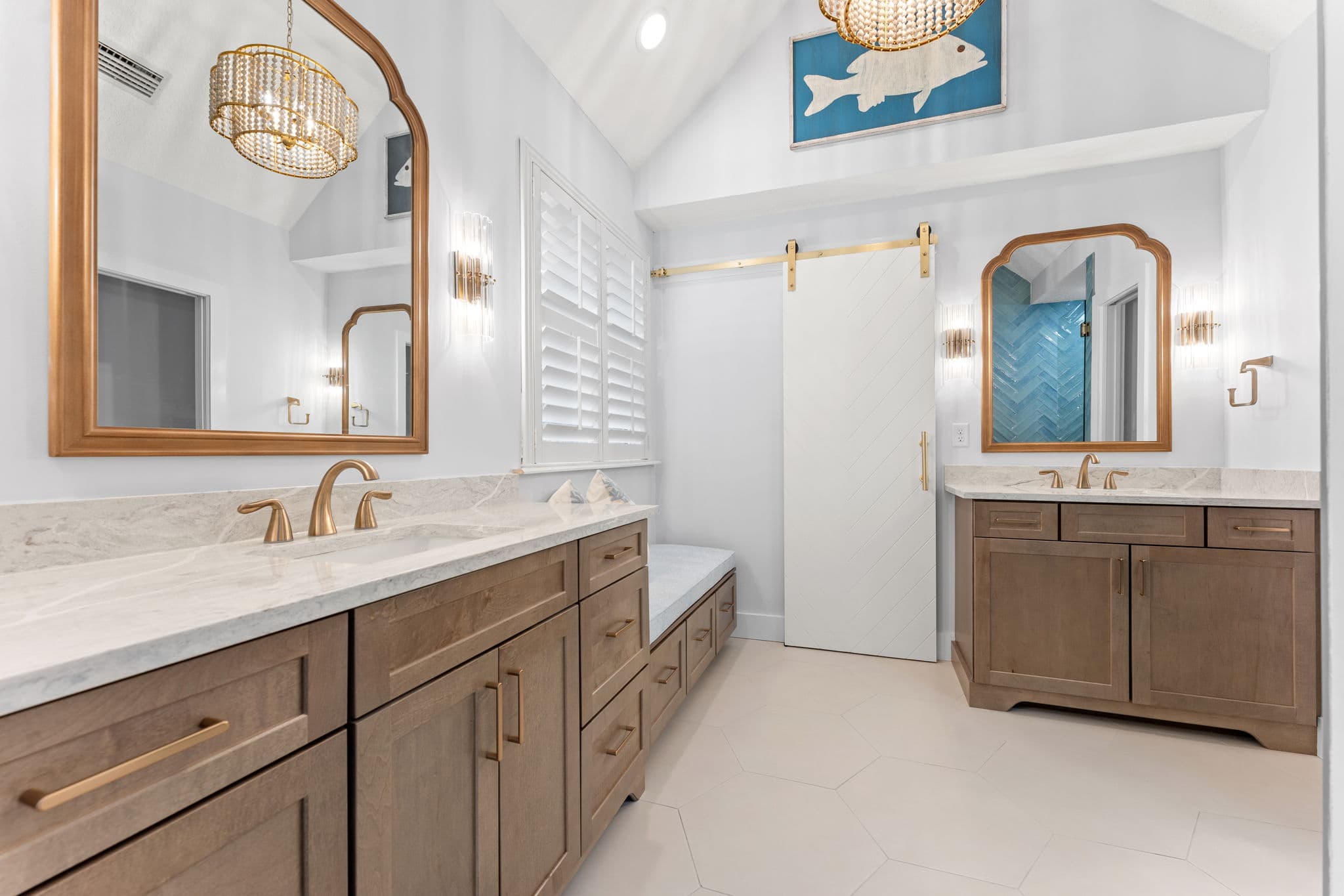 Bathroom remodel with a finished shower and vanity